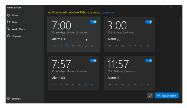 The latest update to Alarms and Clocks introduces new UI elements, including subtly rounded corners.