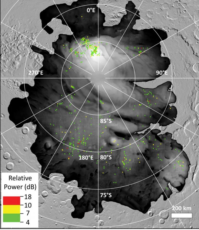 Reflexões de radar de Marte ao sul da calota polar