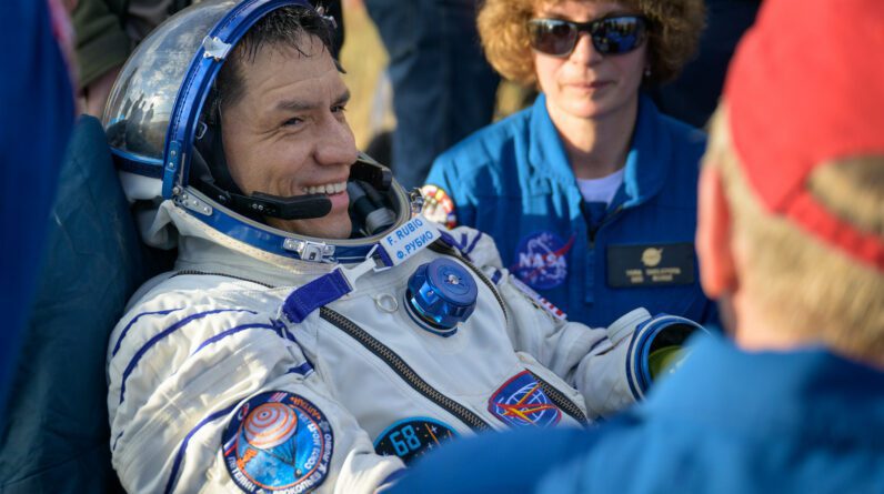 Expedition 69 NASA astronaut Frank Rubio is seen outside the Soyuz MS-23 spacecraft after he landed with Roscosmos cosmonauts Sergey Prokopyev and Dmitri Petelin in a remote area near the town of Zhezkazgan, Kazakhstan on Wednesday, Sept. 27, 2023.